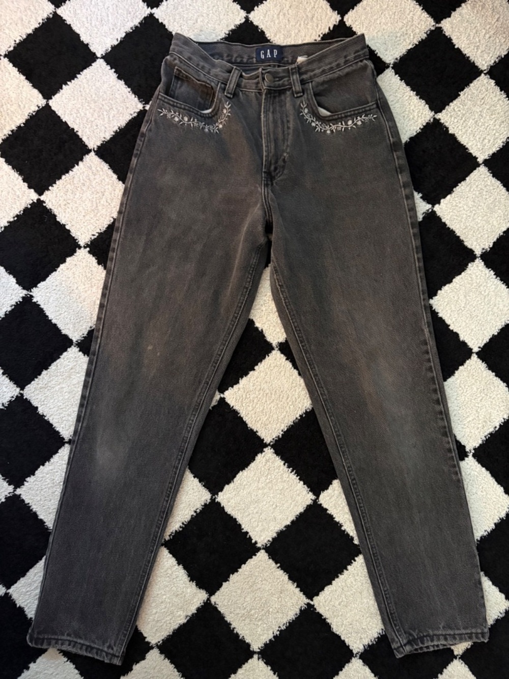 Vintage Y2K GAP Embroidered Grey High Rise Straight Leg Jeans Womens US 0 25x28